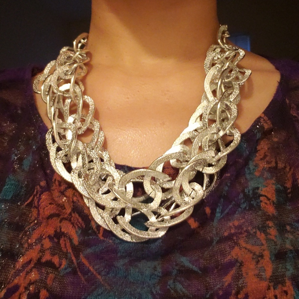 Silver Double Chain Statement Necklace